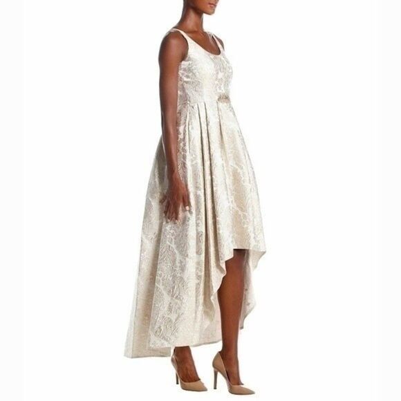 New! BETSY & ADAM Embellished-Waist Brocade High-Low Party Dress Gown Size 4 - Picture 4 of 7